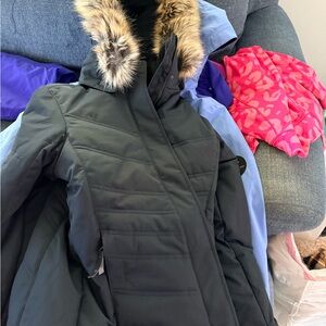 Obermeyer Charcoal Kids Puffer Jacket with Faux Fur Trim